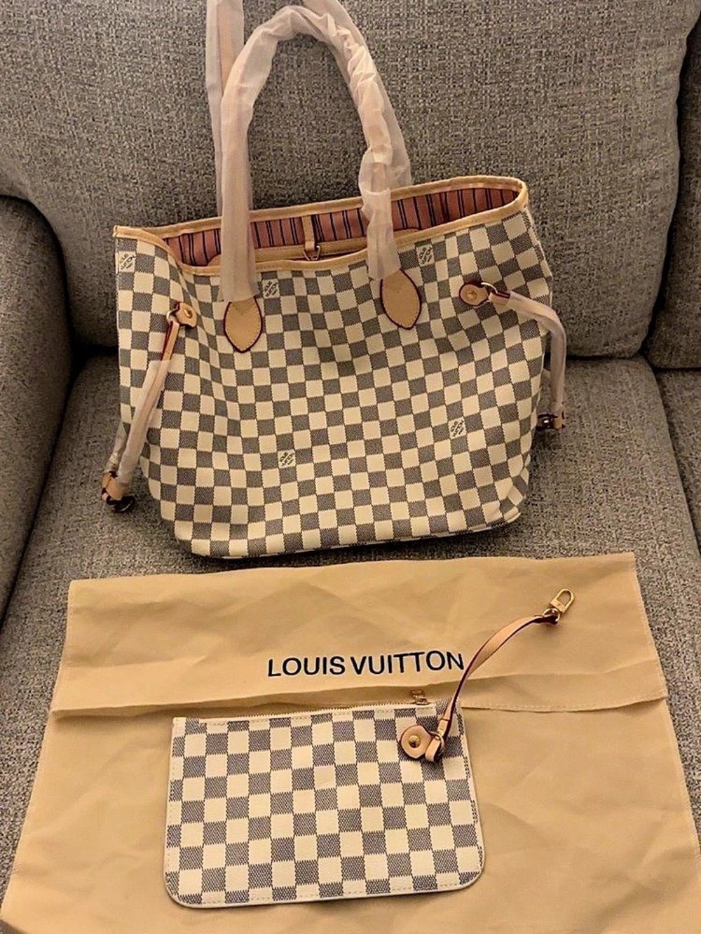 Louis Vuitton Neverfull MM Damier Ebene Tote Brown & Beige New